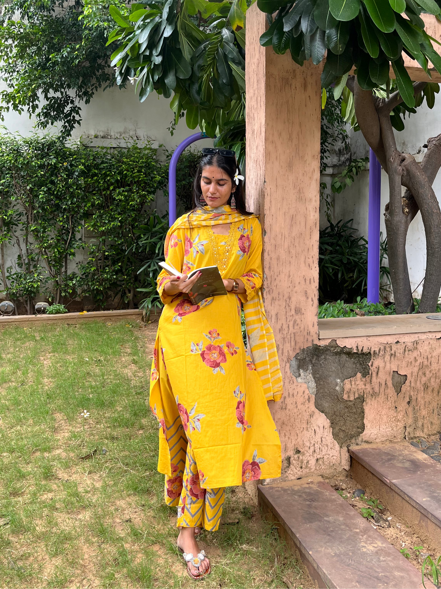 Floral Cotton Suit Set with Printed Dupatta
