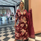 Wine Color Floral Printed Dupatta Set