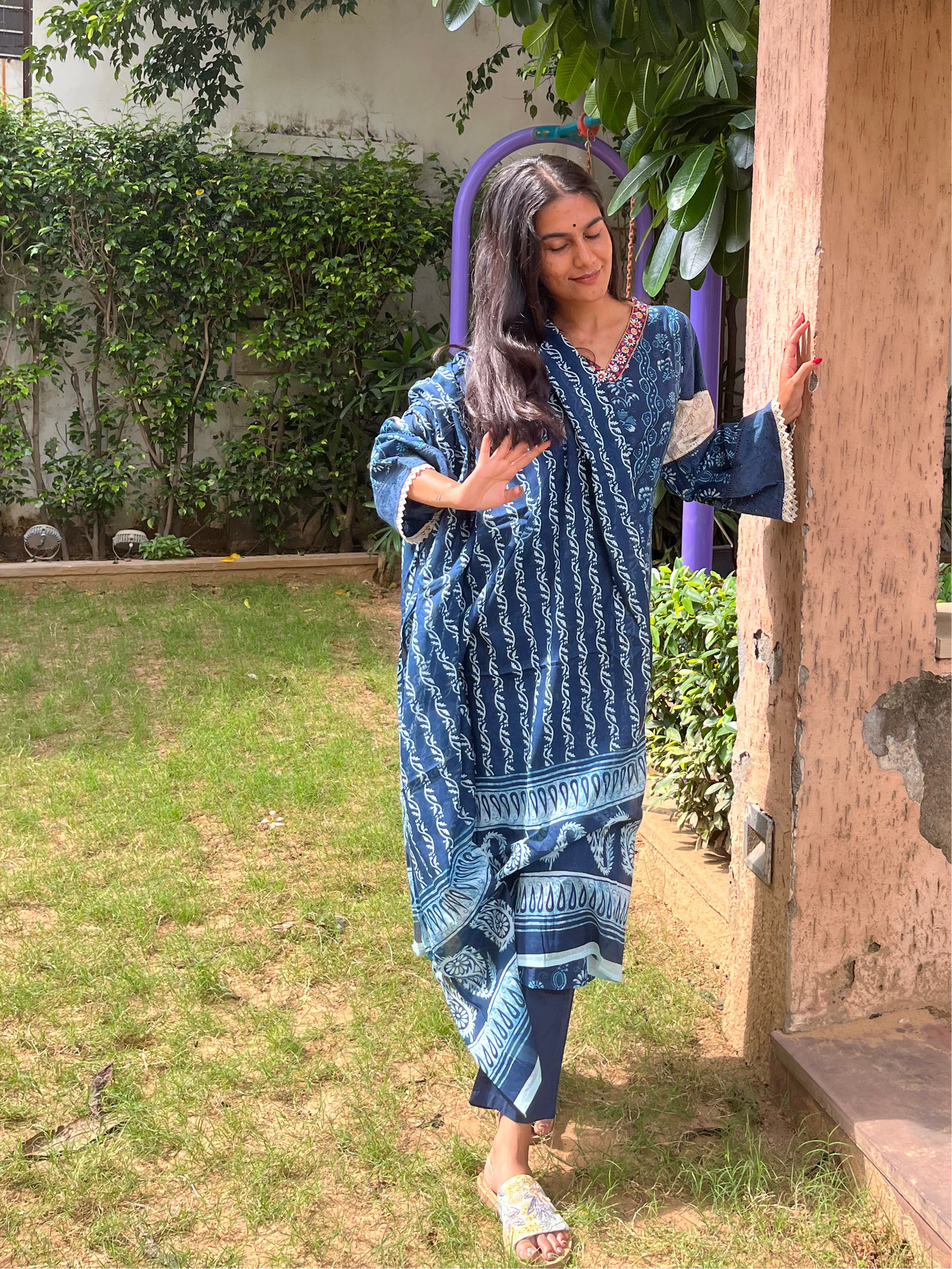 Indigo Straight Suit Set