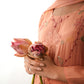 Peach Floral Threadwork Kurta Set
