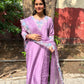 Lavender Silk Suit Set With Organza Thread Work Dupatta