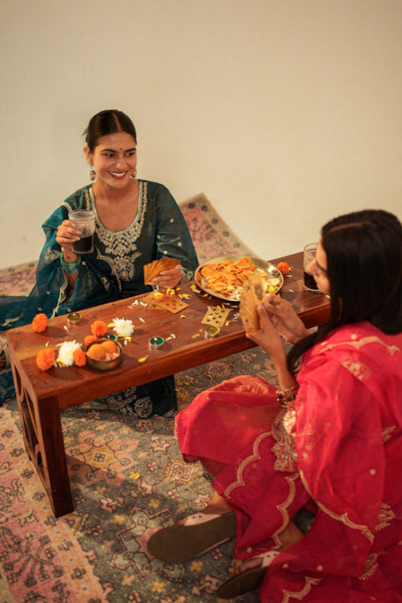 Hand-Embroidered Pure Shimmer Kurta Set with Organza Dupatta