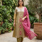 Pure Shaded Tissue Double Dye A-Line 3-Piece Set with Banarasi Dupatta