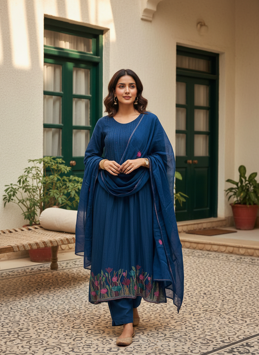 Pure Banaras Mulchanderi A-Line 3-Piece Set