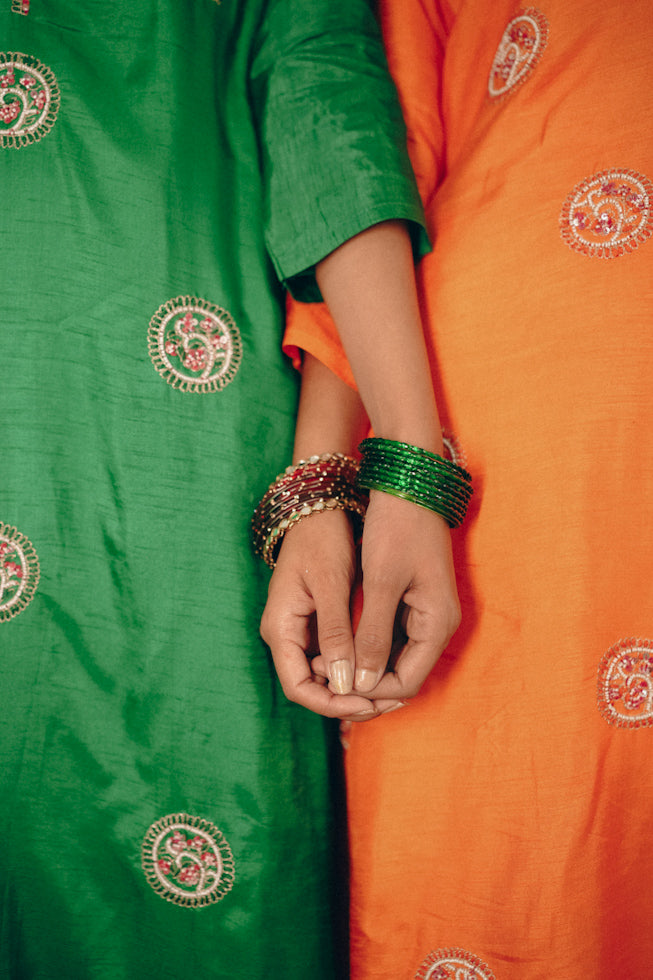 Hand-Embroidered Dola Silk A-Line Kurta Set