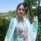 Pink Cotton Printed Dupatta Set with Lace detailing.