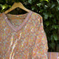 Peach Floral Print V-neck Cotton Straight Suit Set
