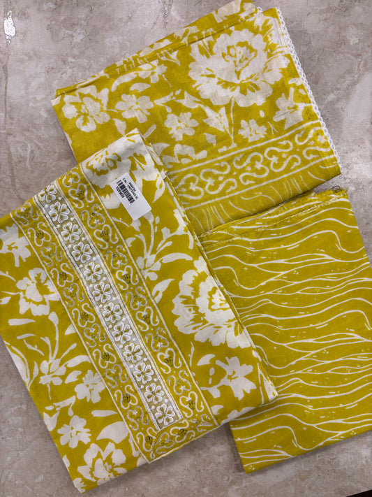 Embroidered Cotton Block Printed Unstitched Suit Set