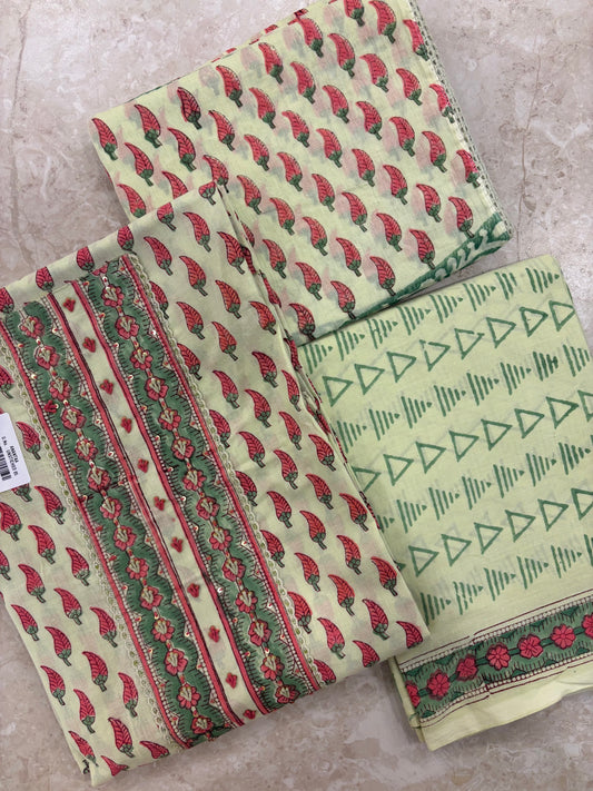 Embroidered Cotton Block Printed Unstitched Suit Set