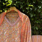 Peach Floral Print V-neck Cotton Straight Suit Set