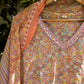 Peach Floral Print V-neck Cotton Straight Suit Set