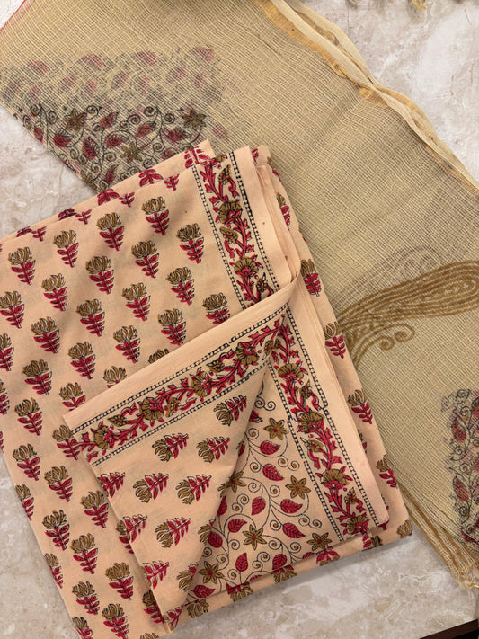 Kota Doriya Dupatta Cotton Block Printed Unstitched Suit Set