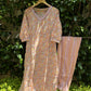 Peach Floral Print V-neck Cotton Straight Suit Set
