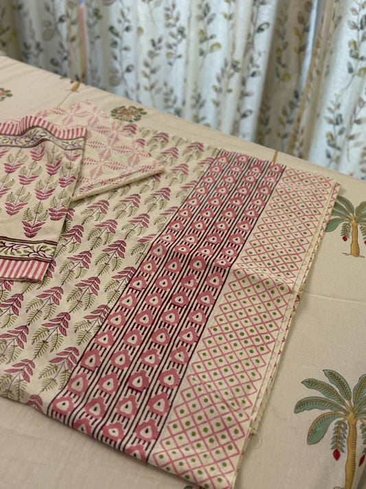 Pink Bagh Pure Hand Block Printed King Size Bed Sheet