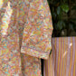 Peach Floral Print V-neck Cotton Straight Suit Set