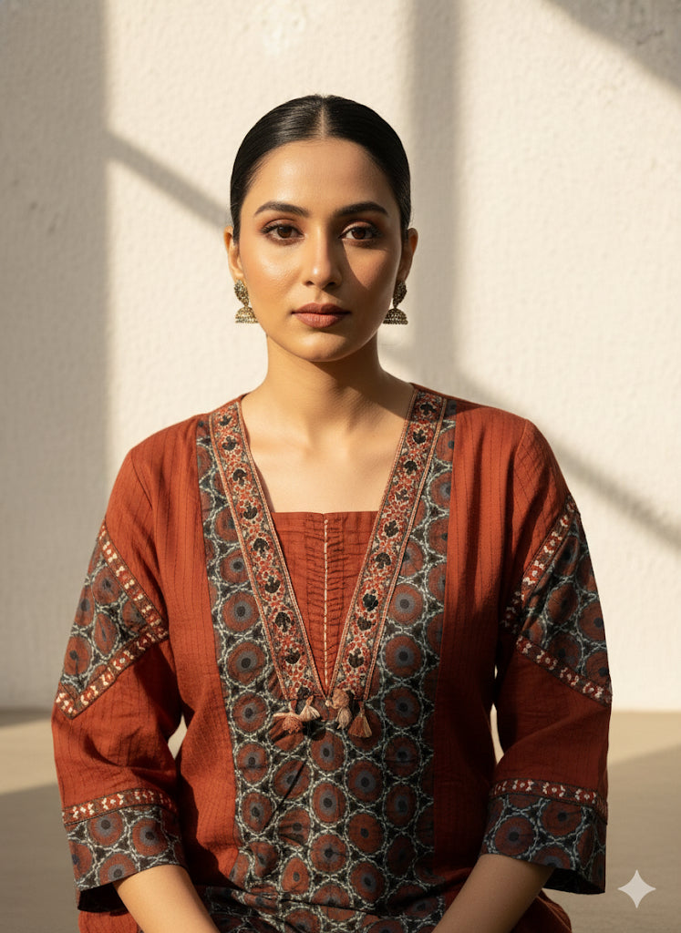 Soft Mul Cotton Brown Printed Suit Set