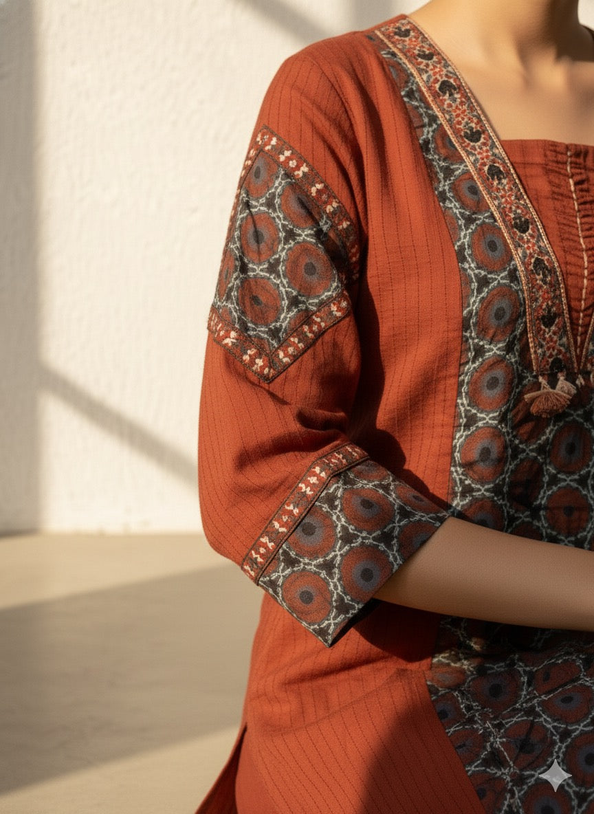 Soft Mul Cotton Brown Printed Suit Set