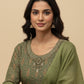 Green Silk Straight Suit Set