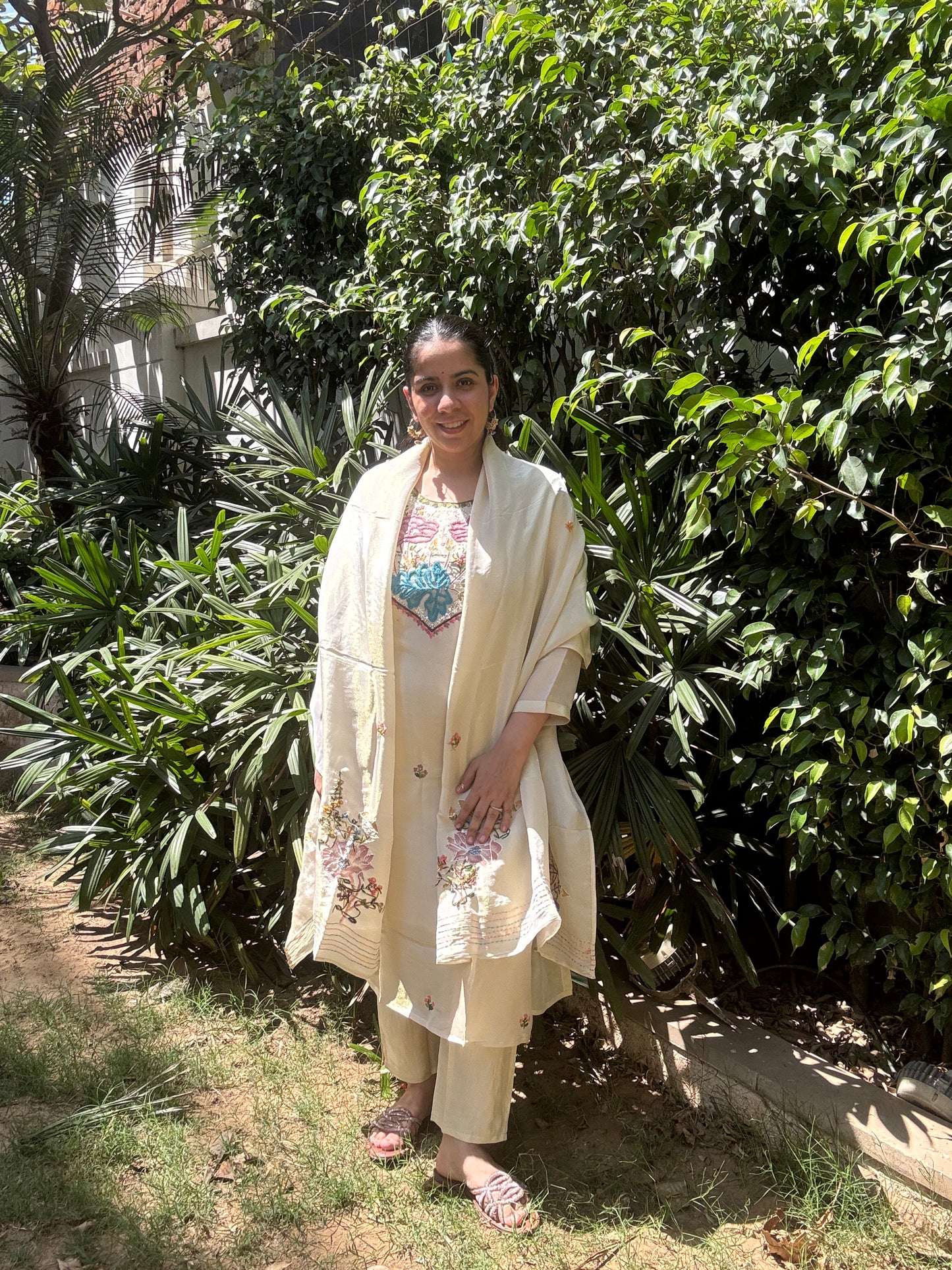 Cream Tissue Silk Suit Set