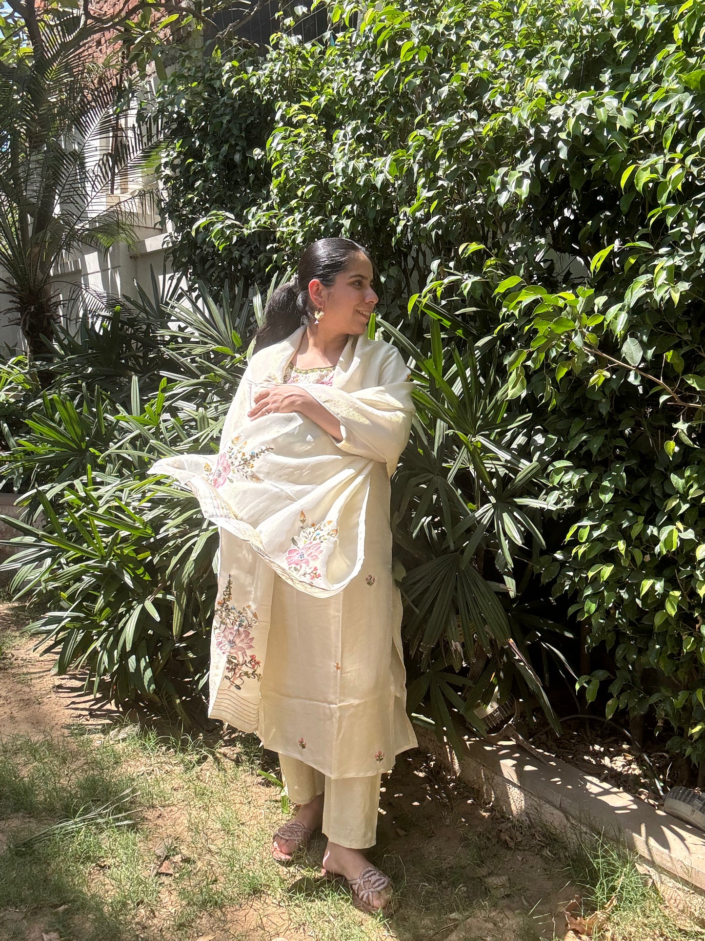 Cream Tissue Silk Suit Set