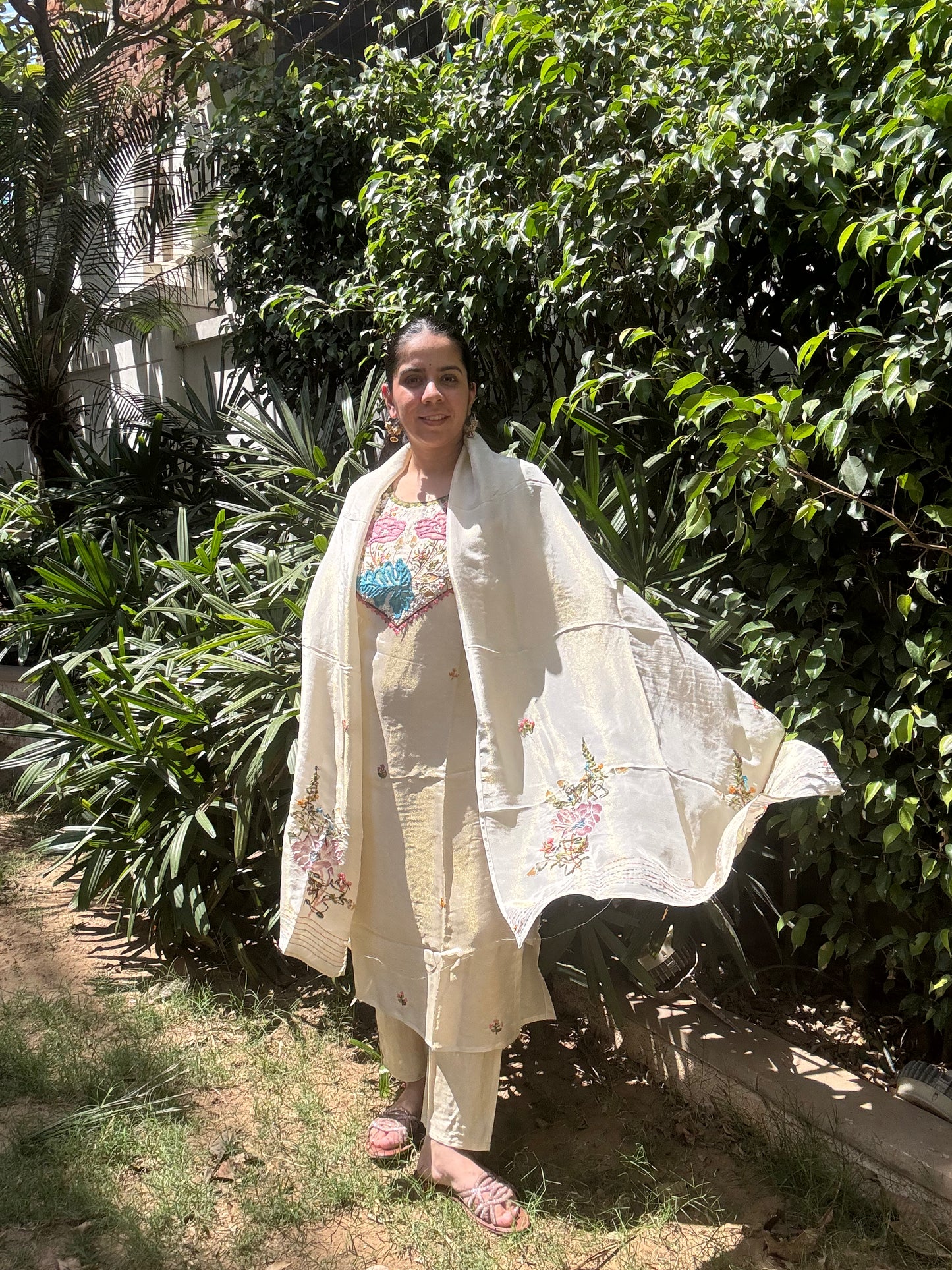 Cream Tissue Silk Suit Set