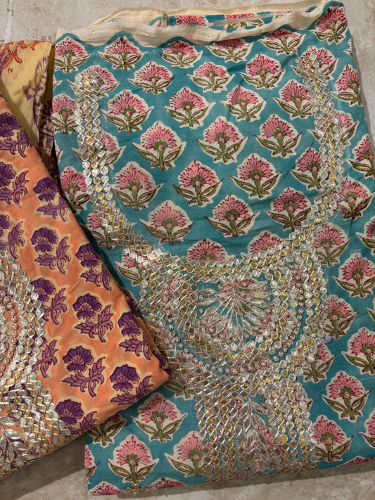 Premium Embroidered Cotton Block Printed Unstitched Suit Set