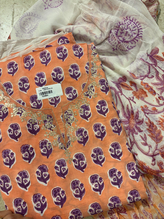Gota Patti Cotton Block Printed Unstitched Suit Set