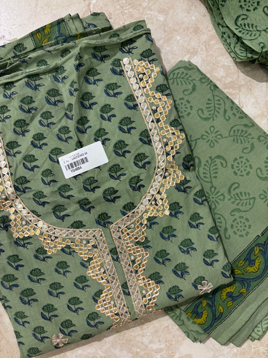 Gota Patti Cotton Block Printed Unstitched Suit Set