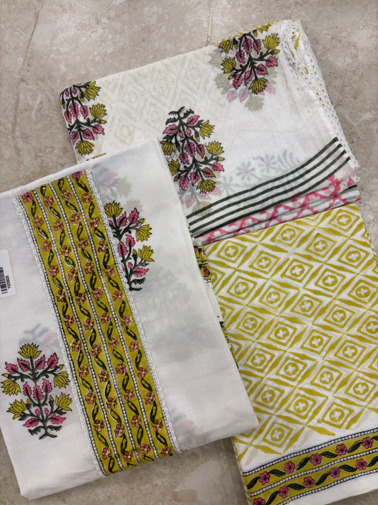 Embroidered Cotton Block Printed Unstitched Suit Set