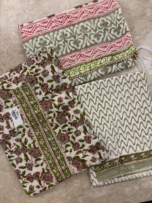 Embroidered Cotton Block Printed Unstitched Suit Set