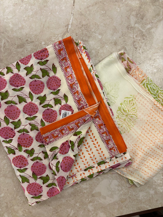 Cotton Block Printed Chiffon Dupatta Unstitched Suit Set
