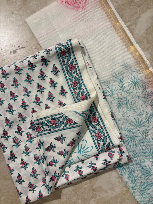 Kota Doriya Dupatta Cotton Block Printed Unstitched Suit Set