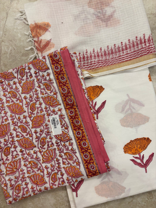 Kota Doriya Dupatta Cotton Block Printed Unstitched Suit Set