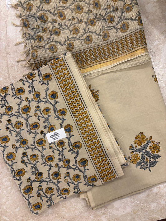 Kota Doriya Dupatta Cotton Block Printed Unstitched Suit Set