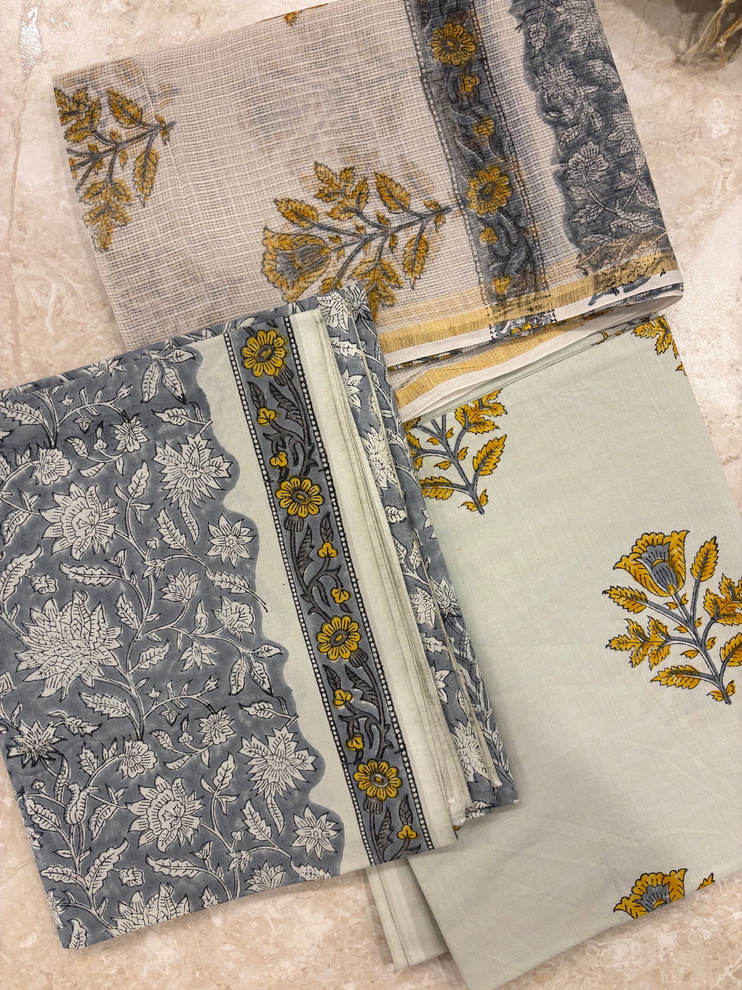 Kota Doriya Dupatta Cotton Block Printed Unstitched Suit Set