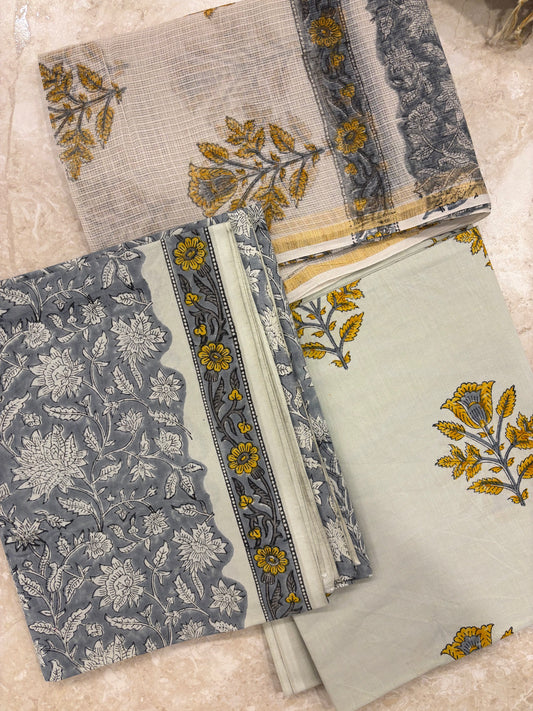 Kota Doriya Dupatta Cotton Block Printed Unstitched Suit Set