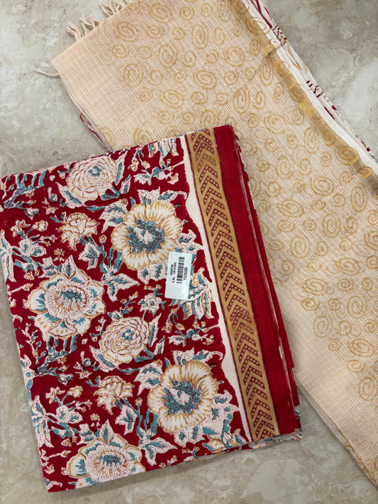 Kota Doriya Dupatta Cotton Block Printed Unstitched Suit Set