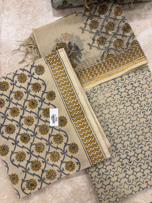 Kota Doriya Dupatta Cotton Block Printed Unstitched Suit Set