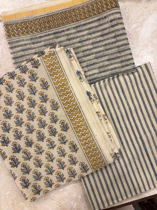 Kota Doriya Dupatta Cotton Block Printed Unstitched Suit Set