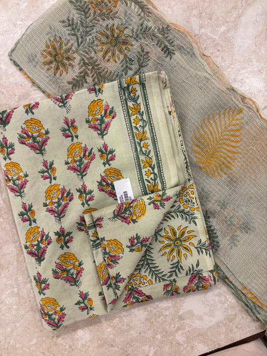 Kota Doriya Dupatta Cotton Block Printed Unstitched Suit Set