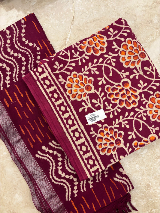 Cotton Block Printed Unstitched Suit Set