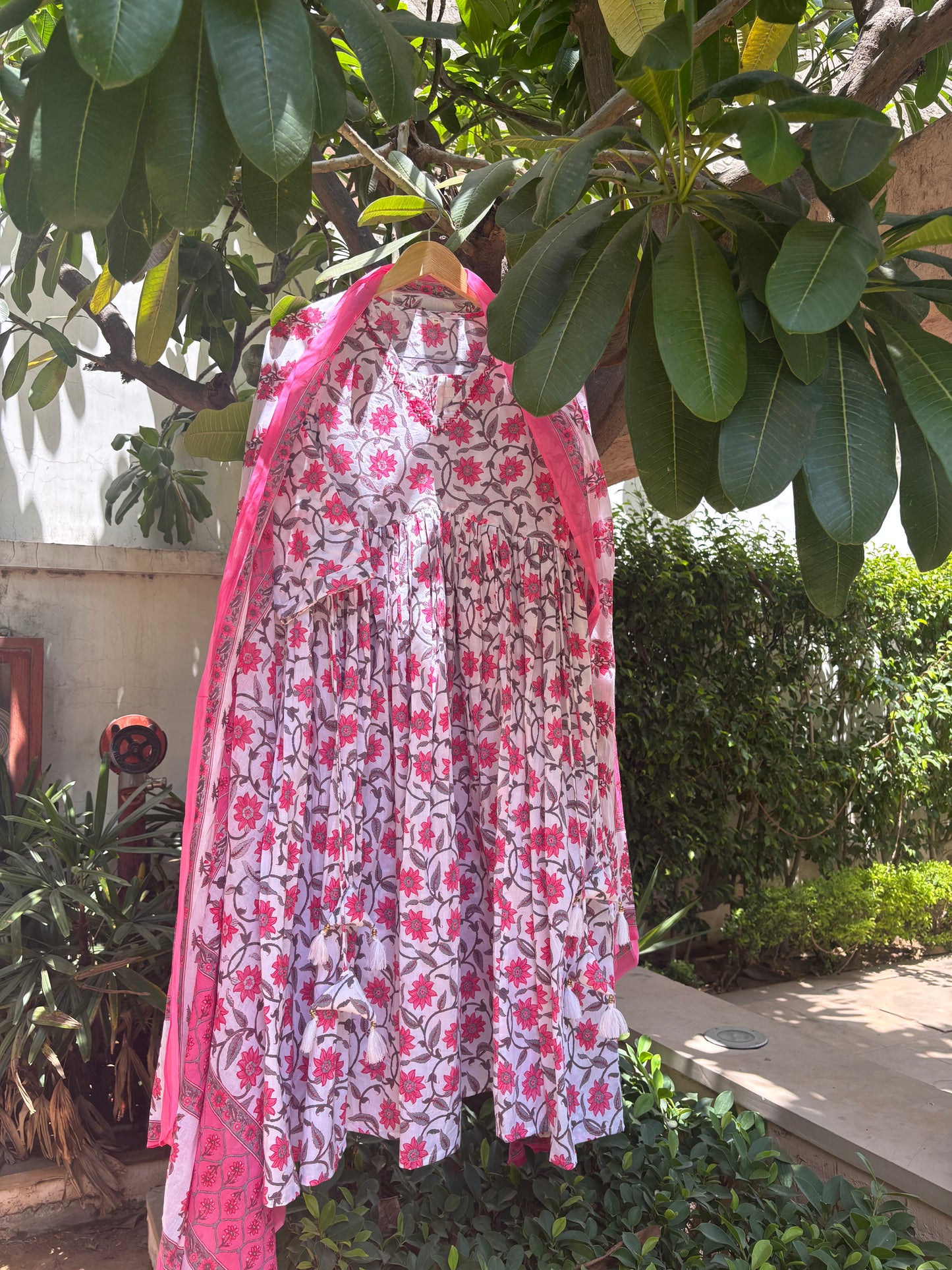 Floral Print Alia Cut Cotton Anarkali Suit Set