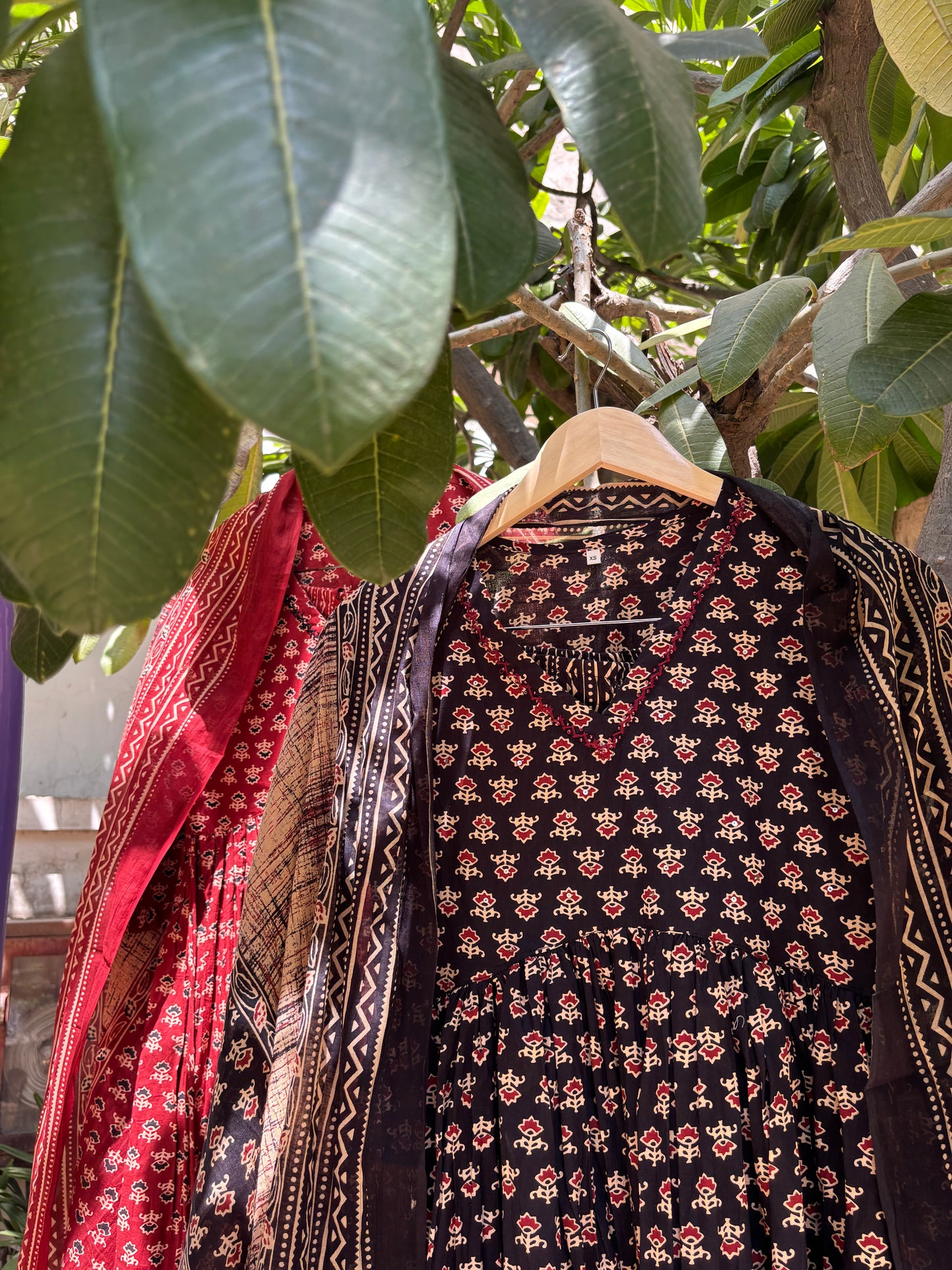 Ajrak Print Alia Cut Cotton Anarkali Suit Set
