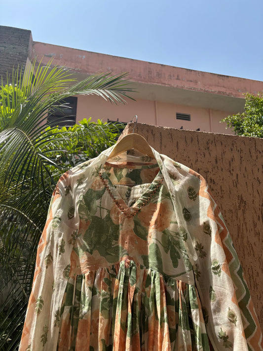 Fresh Floral Printed Alia Cut Cotton Anarkali Suit Set