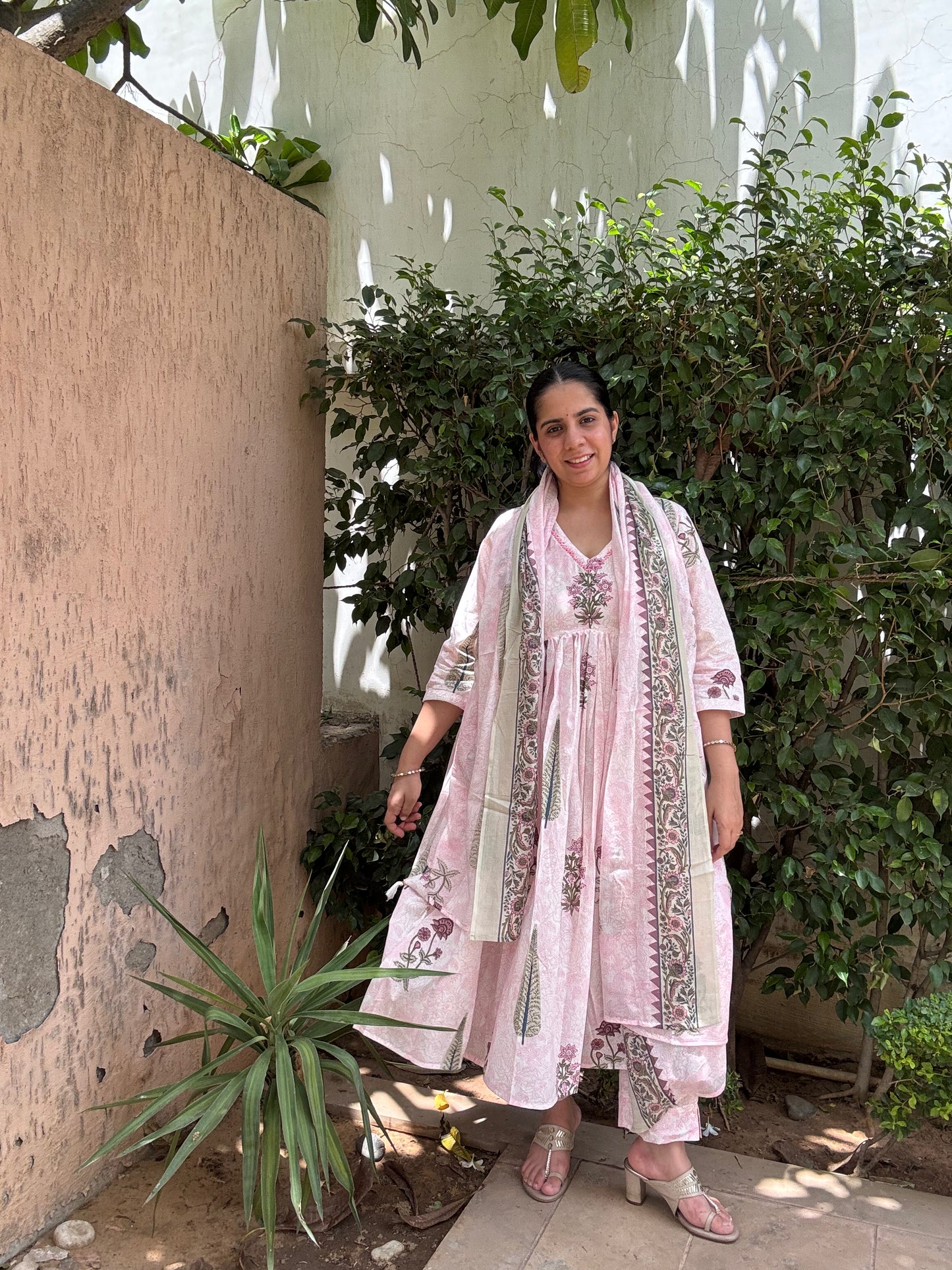 Floral Print Alia Cut Cotton Anarkali Suit Set