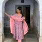 Pink Butta Print Pure Hand-block Anarkali Suit Set