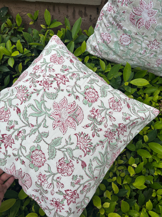 White Canvas Hand Block Printed Pure Cotton Cushion Cover