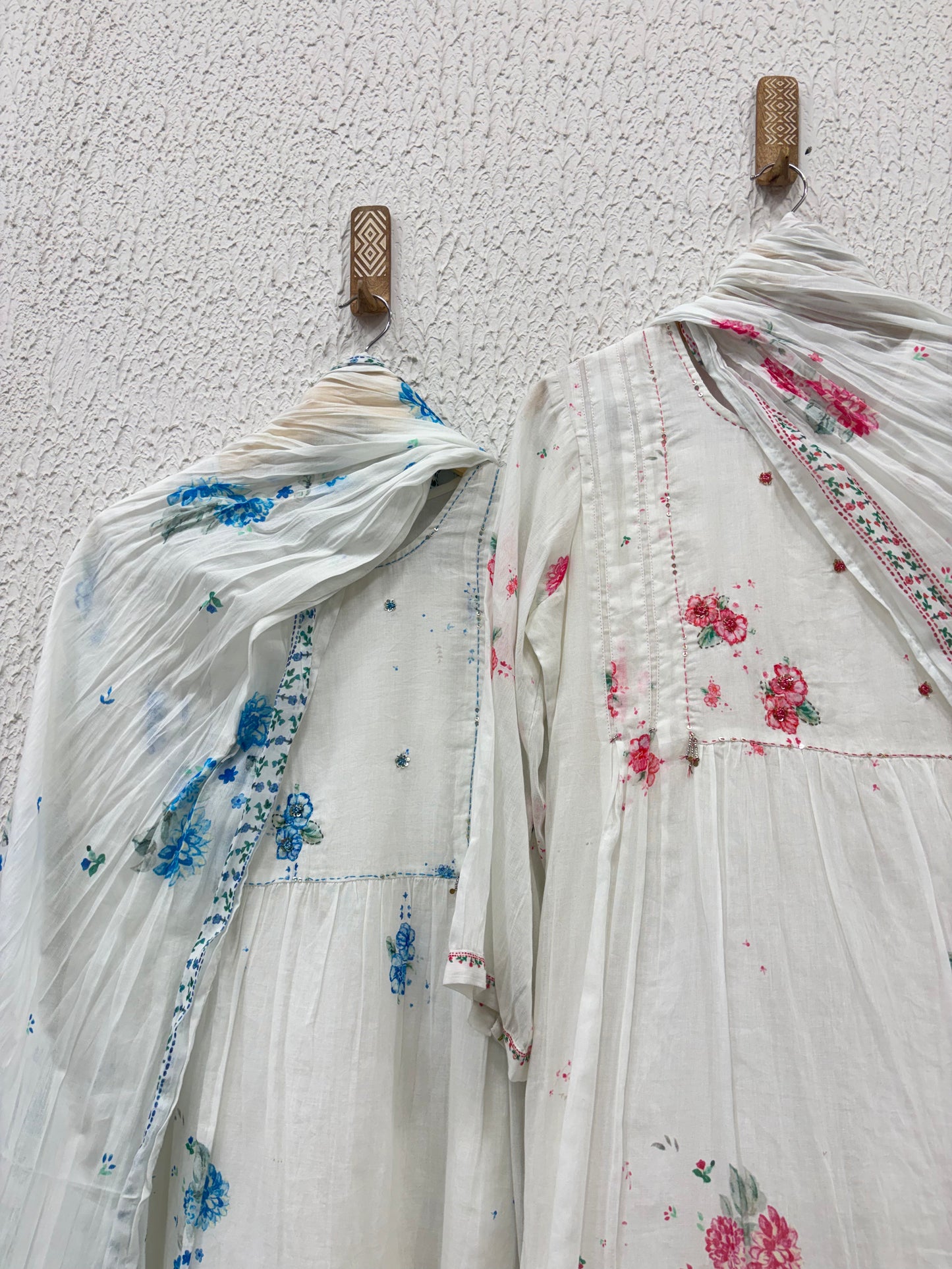 Mul Mul Cotton Floral A-Line Kurta Set with Lining