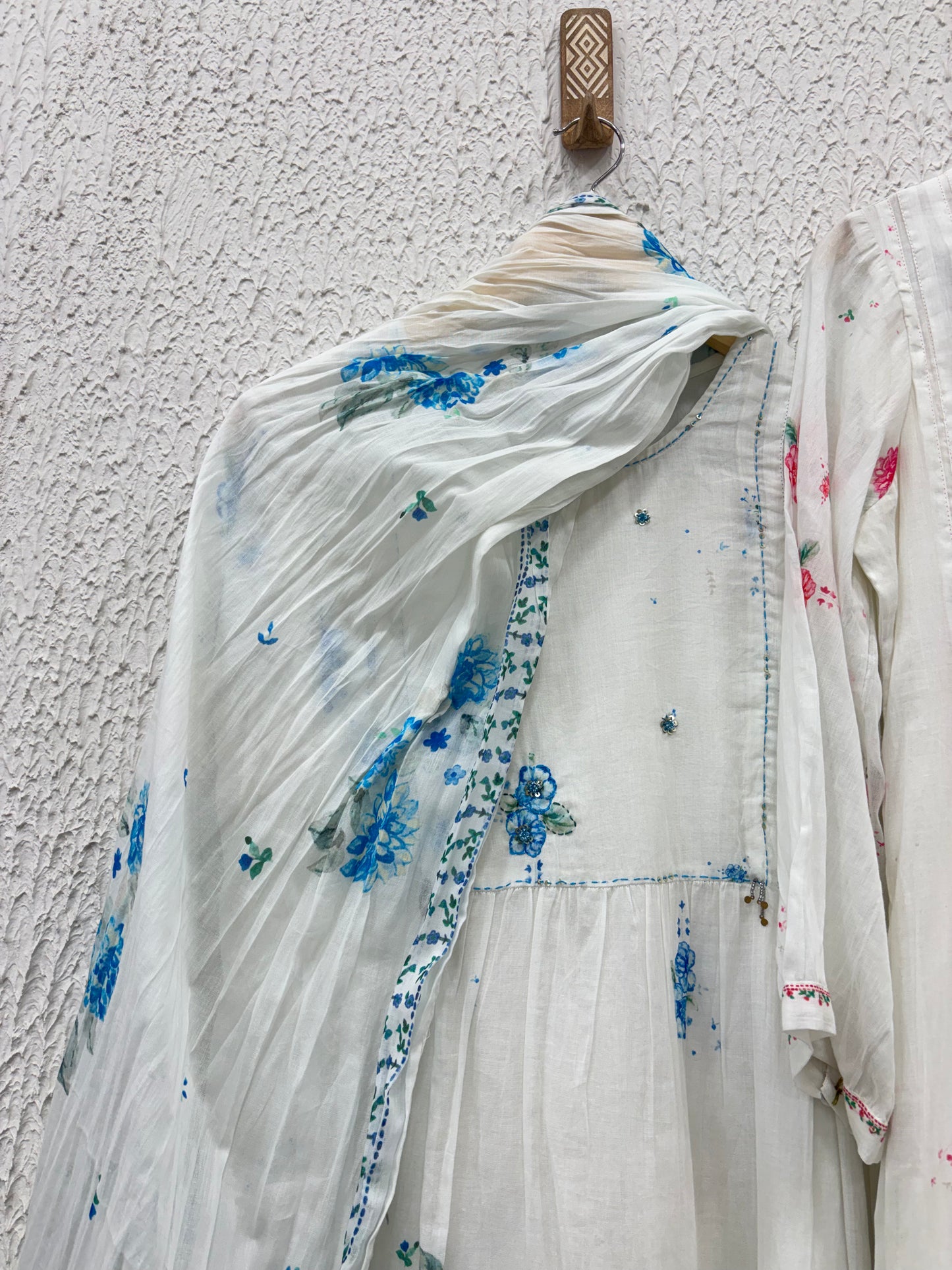 Mul Mul Cotton Floral A-Line Kurta Set with Lining