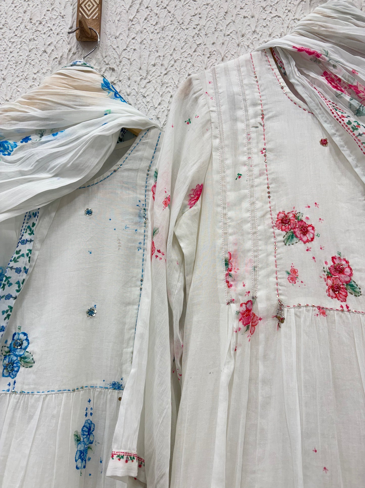 Mul Mul Cotton Floral A-Line Kurta Set with Lining